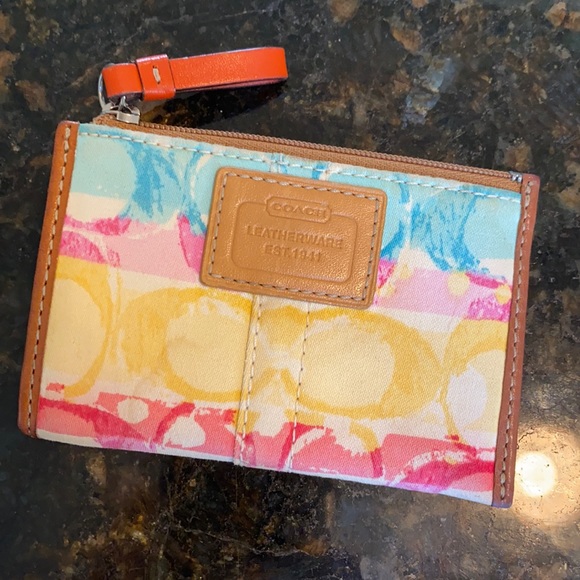 Coach multi colors credit card ID & keychain purse